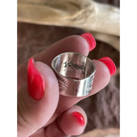 Navajo Sterling Silver Turquoise Cigar Band Ring - Picture 4 of 11